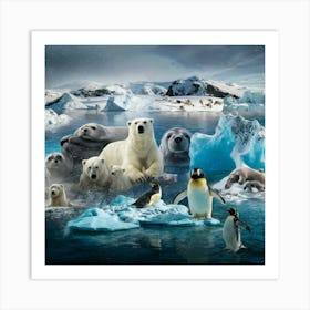 Polar Bears And Penguins Art Print