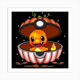 Charmander In Pumpkin Ball - Pokemon Halloween Art Print