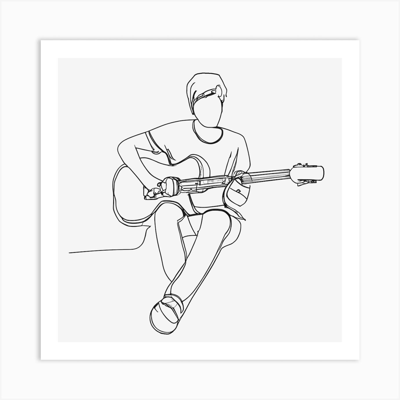 Man with an electric guitar sketch Royalty Free Vector Image