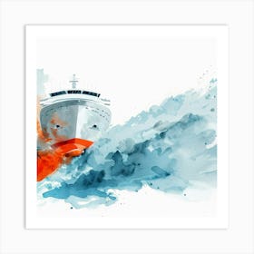 Watercolor Ship In The Sea Art Print