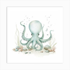 Storybook Style Octopus With Rocks 3 Art Print