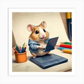 Hamster On A Laptop 7 Art Print