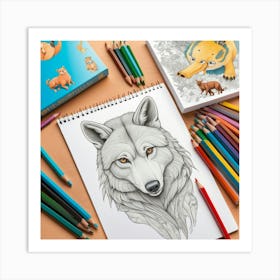 Wolf Drawing 1 Art Print