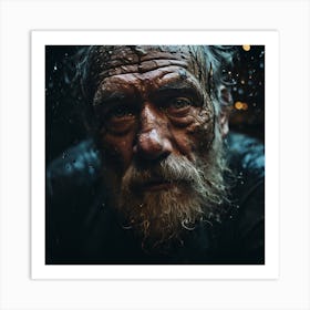 Old Man In Rain Art Print