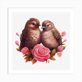 Birds On Roses 7 Art Print