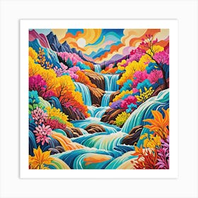 Waterfall Painting 2 Art Print