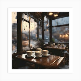 Coffee Shop In The Rain Art Print