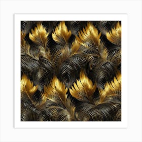 Gold Feathers On Black Background 1 Art Print