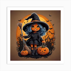 Halloween Witch With Broom Art Print