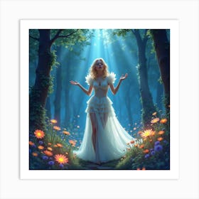 Watercolor Of Lady Gaga Performing In A Mystical Forest, With Glowing Flora 1 Art Print