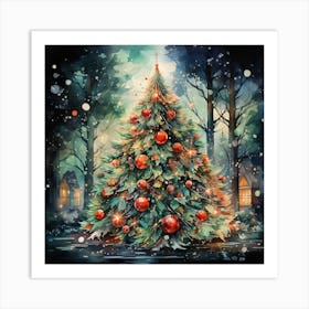 Christmas Tree In The Forest Art Print