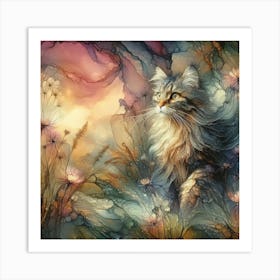 Cat In The Meadow Art Print