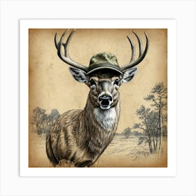 Deer In A Hat 3 Art Print