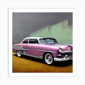 Pop Art, Textured canvas, pink classic retro car limited edition 3/4 Art Print
