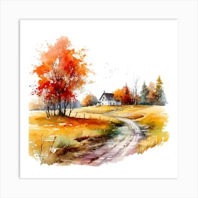 Watercolor Autumn Landscape Watercolor Illustration Art Print