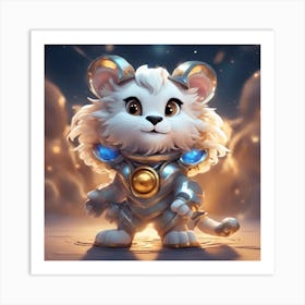 A Super Cute Chibi Zodiac Lion, In The Universe, With Snowwhite Shiny Fur, Happy Smile, Happy Smile, 1 Art Print