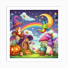 Halloween Witch And Monsters Art Print