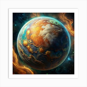 Fiery Planet With Nebulae Sci Fi Illustration Art Print