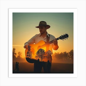 Sunset Acoustic Guitar 1 Art Print