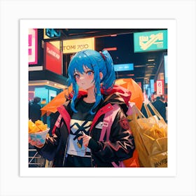 Anime Girl In The City Art Print