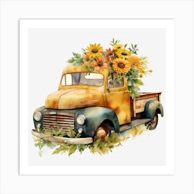 Vintage Truck With Sunflowers Art Print