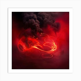 Abstract Painting Capturing The Essence Of Passion And Love Tendrils Of Black Smoke Intertwine With Art Print