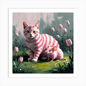 Cat And Mouse Friends In The Garden Art Print