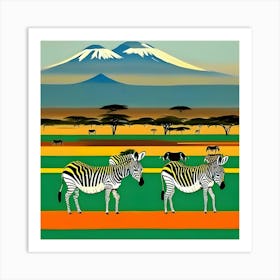 Zebras at Kilimanjaro Art Print