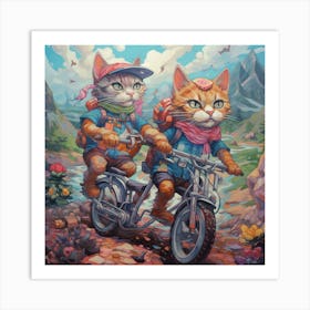 Two Cats Riding Bikes Art Print