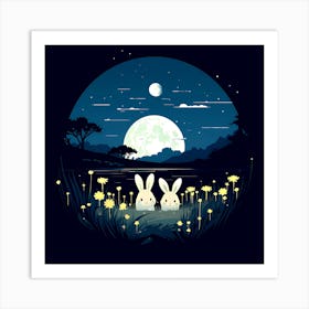 Rabbits In The Moonlight Art Print