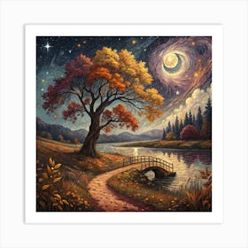 Night By The Lake  Art Print