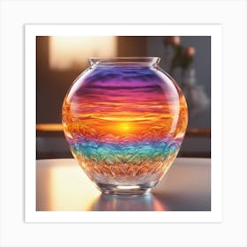 Vivid Colorful Sunset Viewed Through Beautiful Crystal Glass Vase, Close Up, Award Winning Photo A (2) Art Print