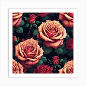 Roses Seamless Pattern 14 Art Print