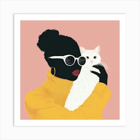 Black Woman With Cat Art Print