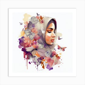 Watercolor Floral Muslim Arabian Woman #6 Art Print