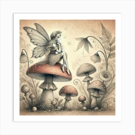 Fairy On A Mushroom Art Print