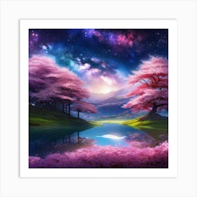 Pink Trees In The Night Sky 1 Art Print