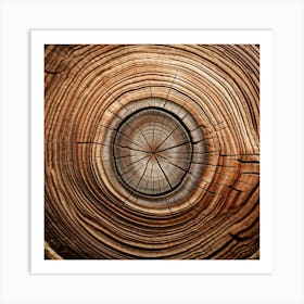 Close Up Of Natural Wood Grain Showcasing Concentric Tree Rings And Detailed Bark Texture Warm Eart Art Print