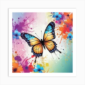 Butterfly And Flowers 14 Art Print