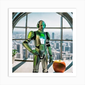 Robot With Apple Art Print