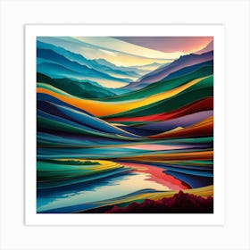 Reflected Horizons Vibrant Abstract Landscape (3) Art Print