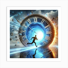 Man Running Through A Clock 1 Art Print