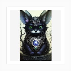 Black Cat With Green Eyes Art Print