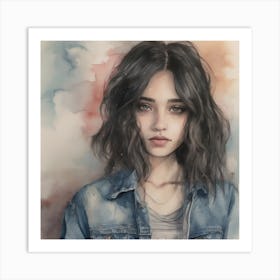 Girl In Denim Jacket 3 Art Print