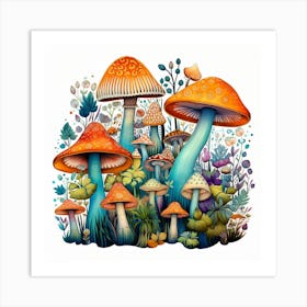 Mushrooms In The Garden 6 Art Print