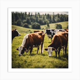 Cows Grazing In A Field Art Print