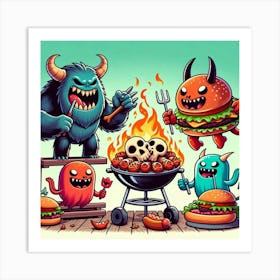 Monsters On The Grill Art Print