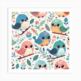 Cute Birds Seamless Pattern 2 Art Print