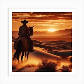 Sunset Cowboy On Horseback Art Print