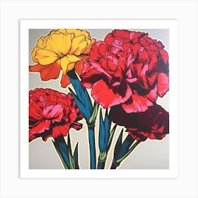 Carnation Dianthus 2 Pop Art Illustration Square Art Print